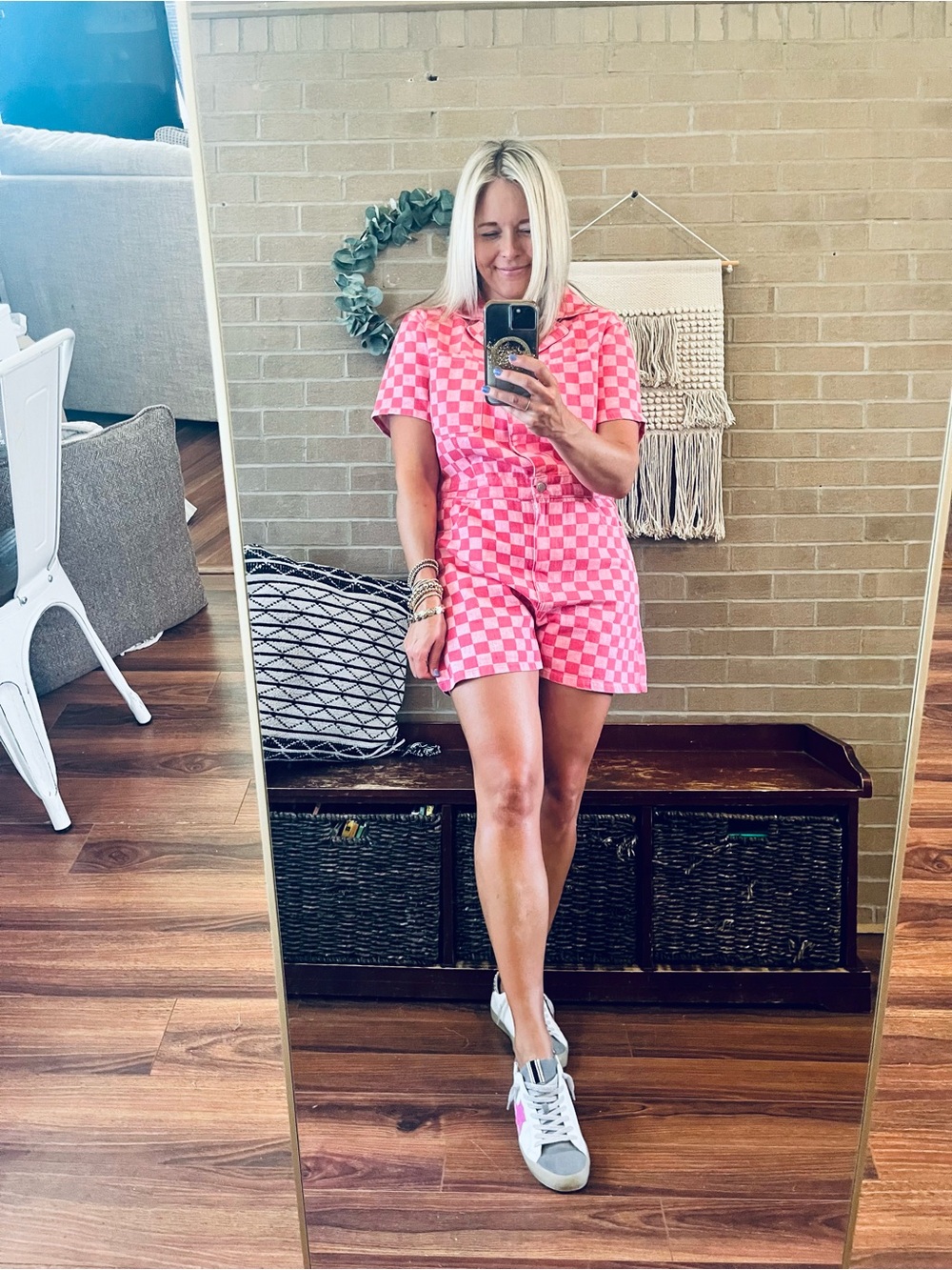 entro Pink Checkerboard Button-Up Top